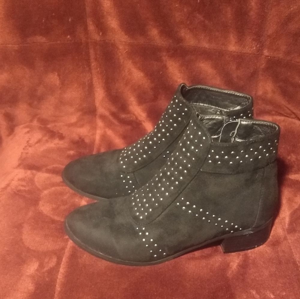 Black suede studded ankle boots